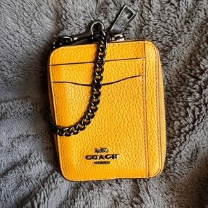 Coach Leather Zip Card Case Yellow Wallet